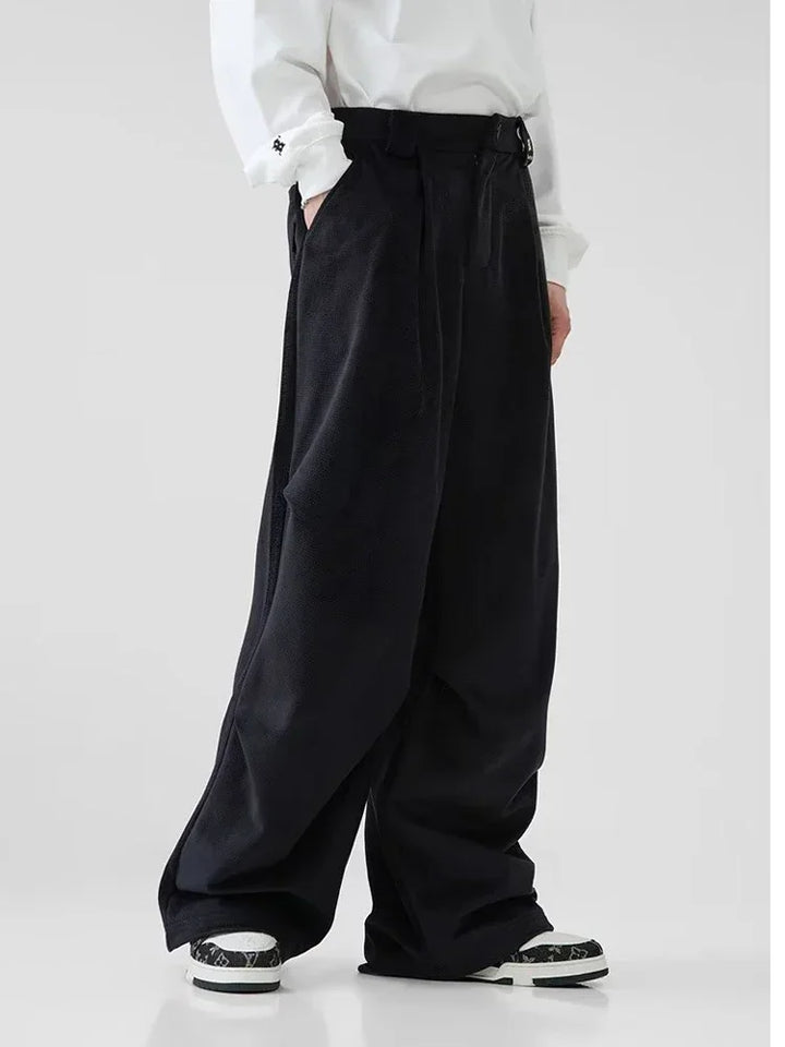 Vintage Pleated Brushed Wide Leg Pant     - VONVEX