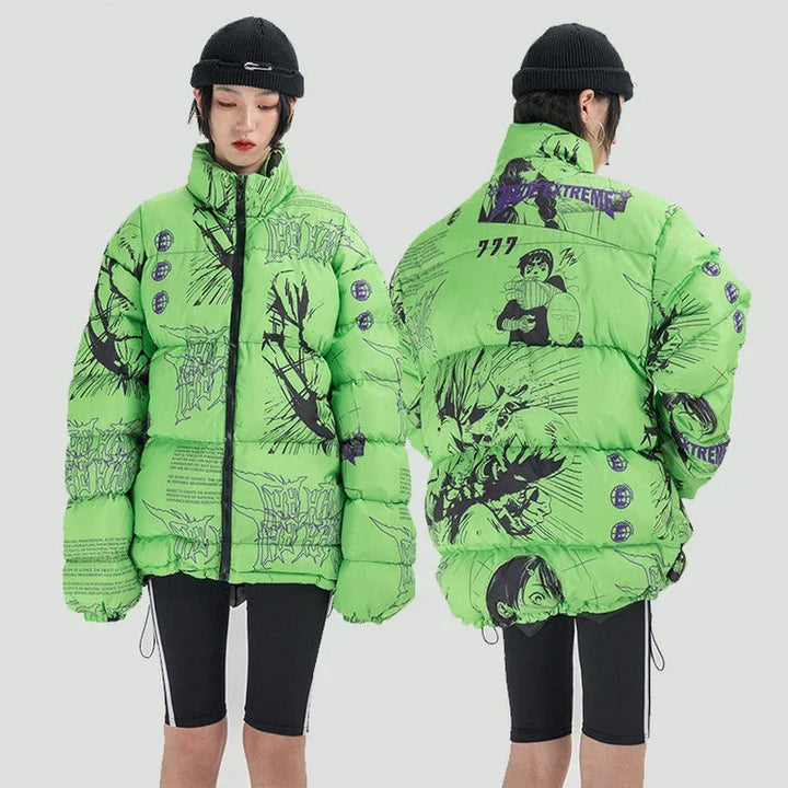 Comics Graffiti Winter Warm Puffer Jacket     - VONVEX