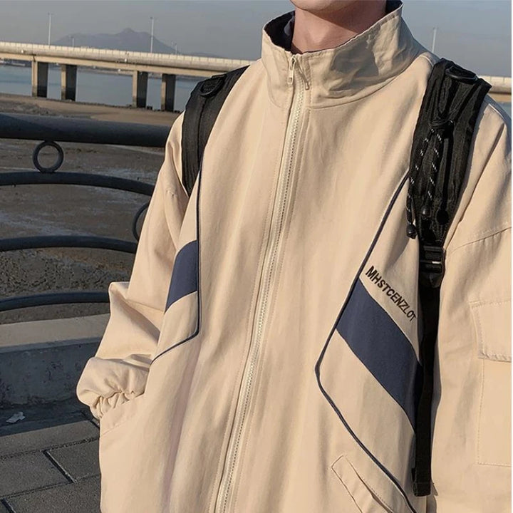 Zip-Up Turn Down Collar Jacket     - VONVEX