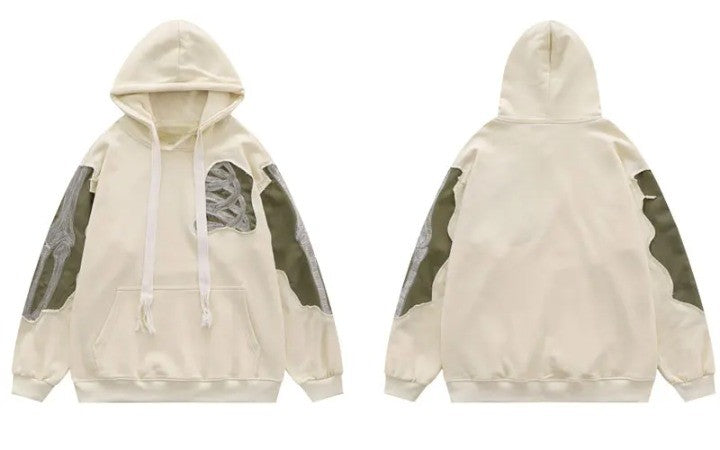 Y2K Skeleton Bones 3D Patchwork Hoodie     - VONVEX