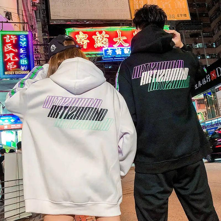 Glitch Font Printed Hoodie     - VONVEX