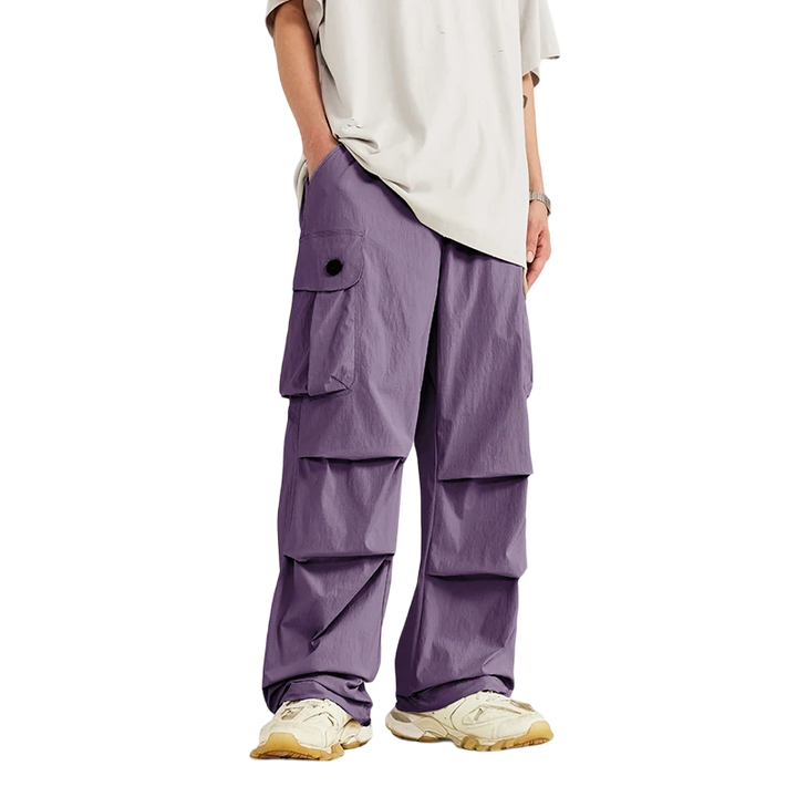 Trendy Loose Fit Cargo Pants  Grey purple S  - VONVEX