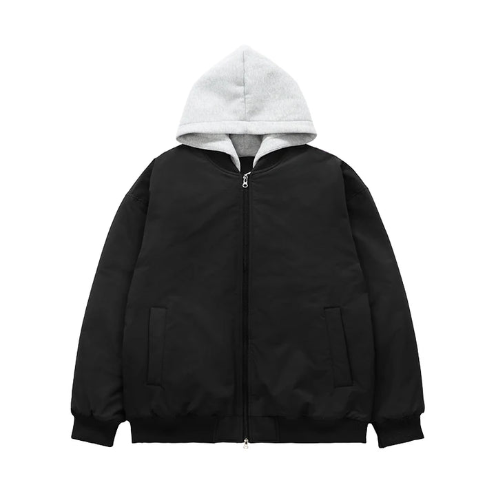 Detachable Hooded Bomber Padded Jacket Black S - VONVEX