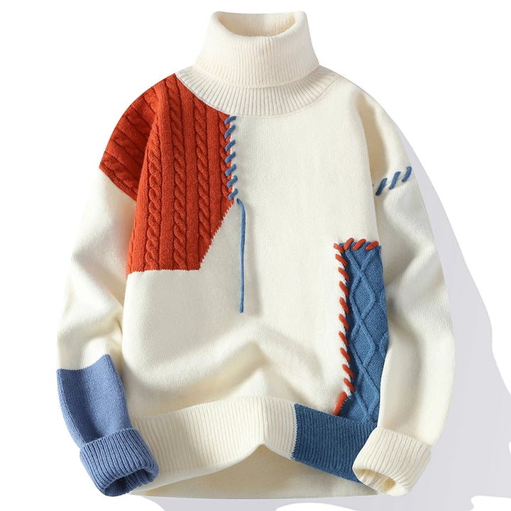 Patchwork Different Color Patched Sweater Orange M - VONVEX