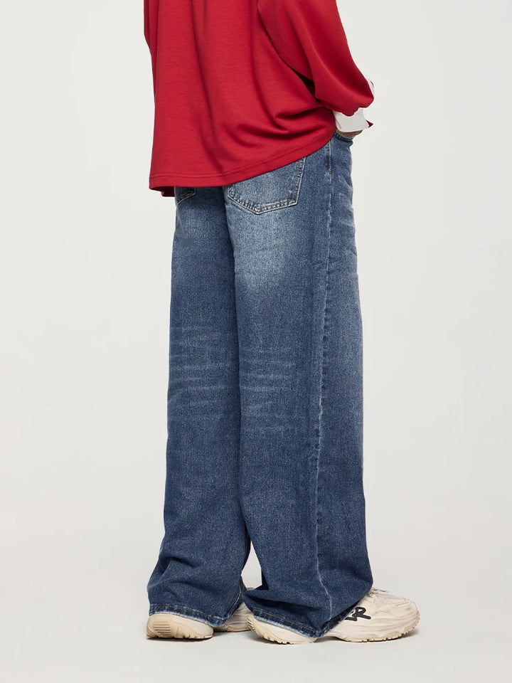 Classic Floor-Length Washed Denim Jeans - VONVEX