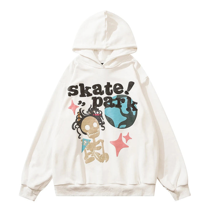 Skate Park Skeleton Hoodie White M - VONVEX