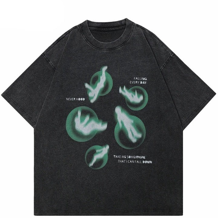 Y2k Falling Shadows Washed T-Shirt     - VONVEX