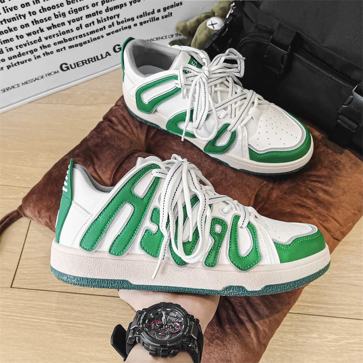 Lettered Style Sneakers  White Green 35  - VONVEX