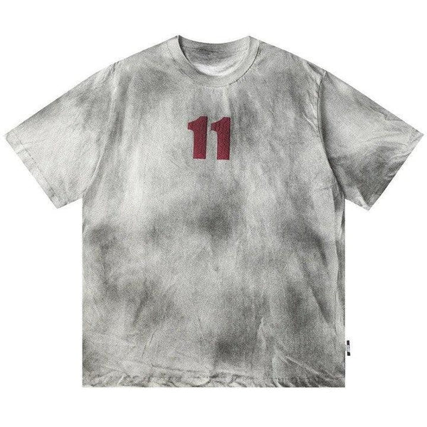 Y2K Dirty 11 Oversized T-Shirt  Gray L  - VONVEX