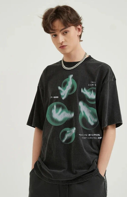 Y2k Falling Shadows Washed T-Shirt     - VONVEX