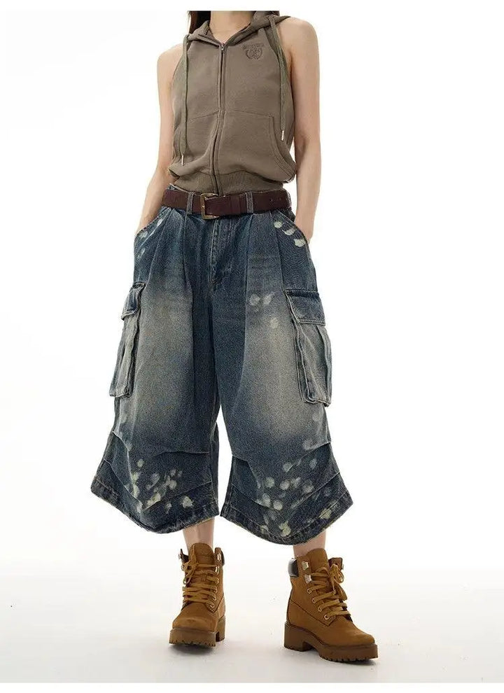 Urban Distressed Cargo Jorts  Blue M  - VONVEX