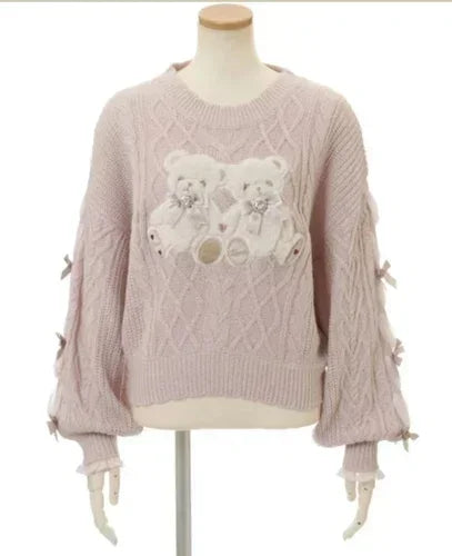 Teddy Friends Laced Sweater Pink One Size - VONVEX