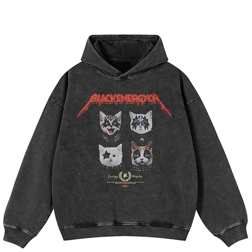 Cat Face Washed Hoodie S - VONVEX