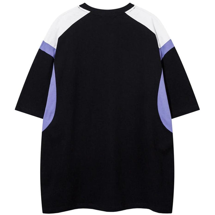 Patchwork Stripped Oversized T-Shirt     - VONVEX