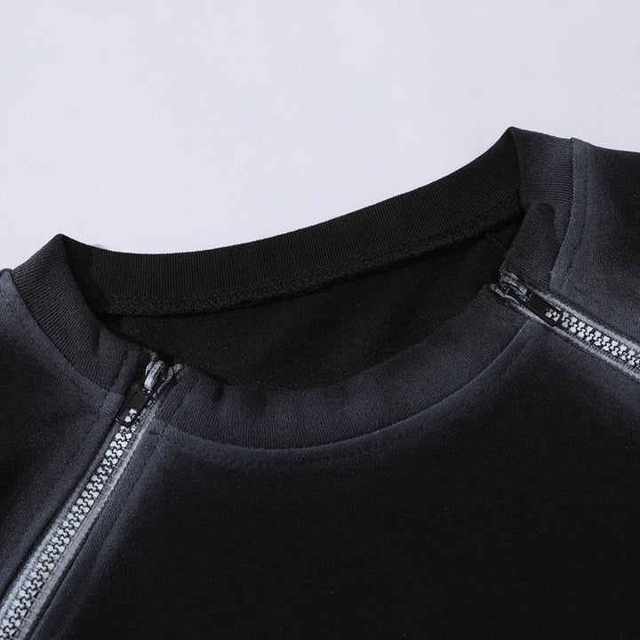 Y2K Double Zipper "BACKONMY" Black Oversized T-Shirt     - VONVEX