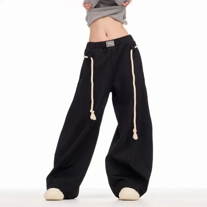 Y2k Laced Vintage Ease Wide Leg Pants     - VONVEX