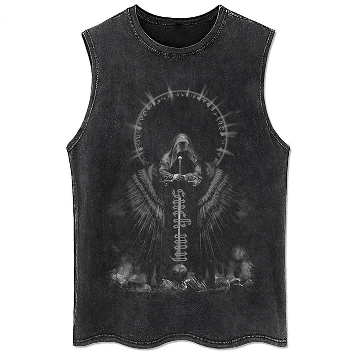 Retro Washed Holy Sword Judgment Vest  Black S  - VONVEX