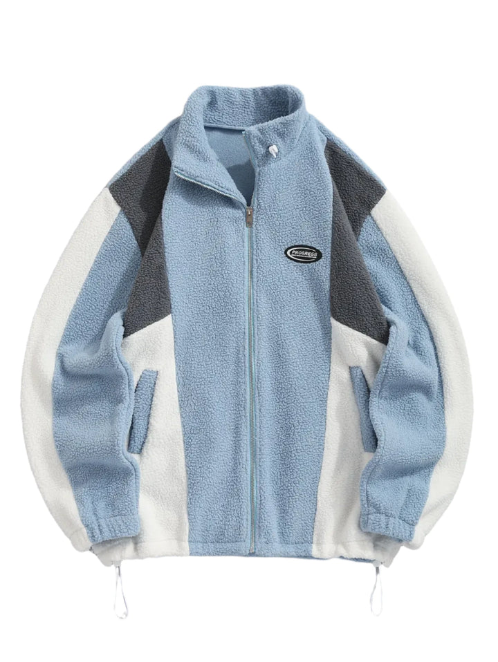 Color Block Fluffy Fleece Jacket  Blue S  - VONVEX