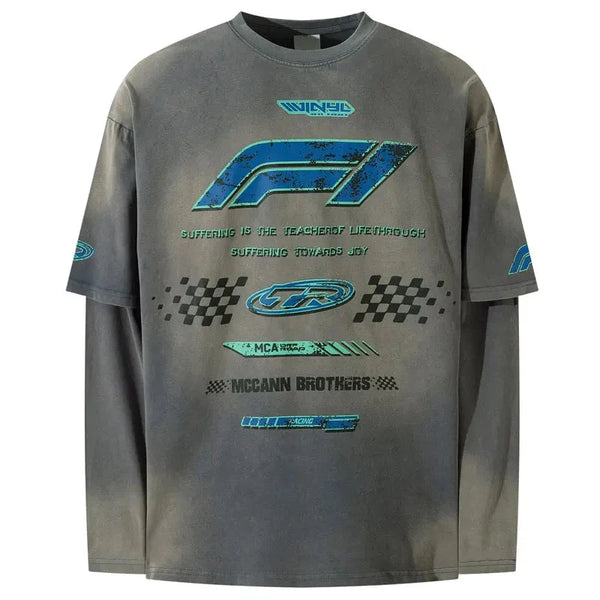 Vintage Grunge Racing Long Sleeve T-Shirt     - VONVEX