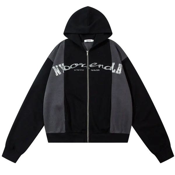 Y2k Zipper Striped Hoodie Black M - VONVEX