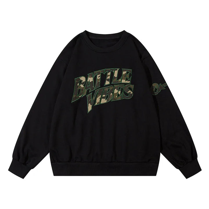 Camouflage Patch Embroidery Sweatshirt  Black M  - VONVEX