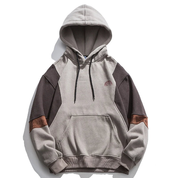 Y2k Loose Fleece Patchwork Hoodie sweater Gray M  - VONVEX