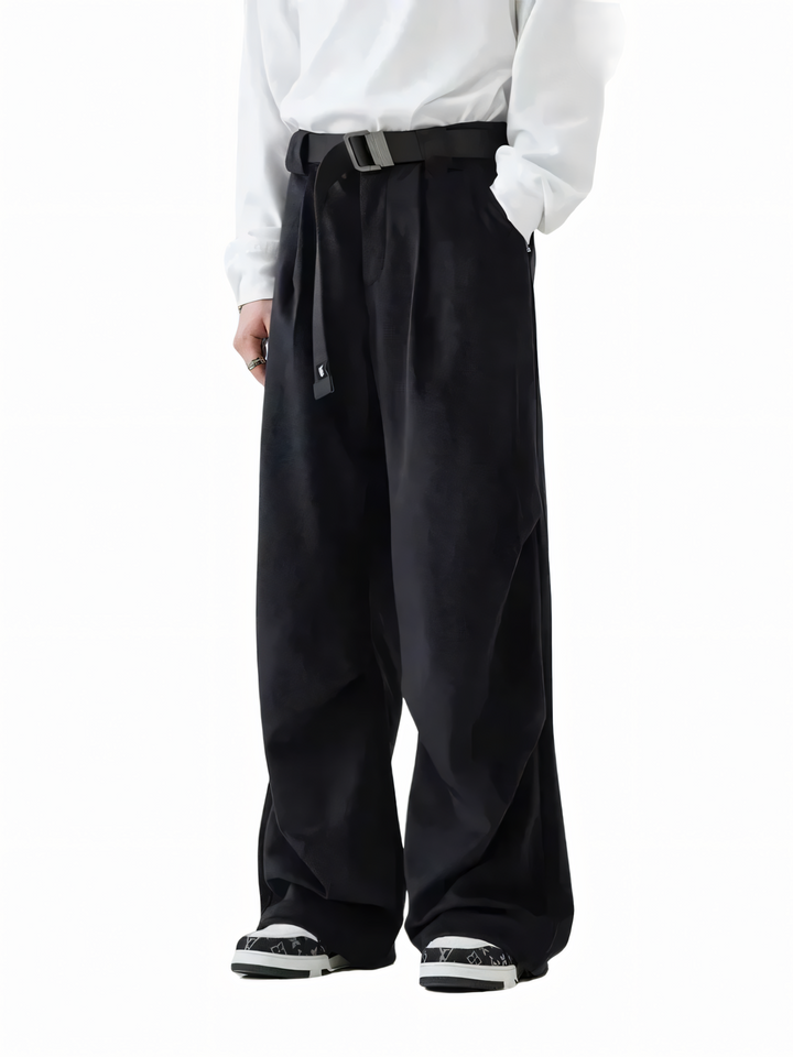 Vintage Pleated Brushed Wide Leg Pant  Black S  - VONVEX