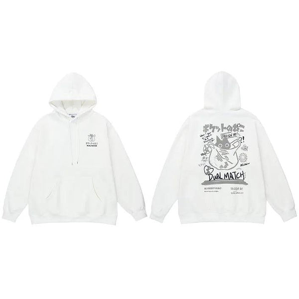 Kanji Cat  Hoodie  White S  - VONVEX