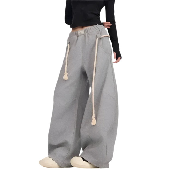 Y2k Laced Vintage Ease Wide Leg Pants  Gray XS  - VONVEX