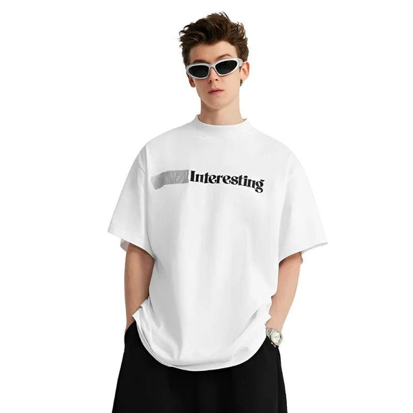 "INTERSTING" Rubber Printed T-Shirt  White XL  - VONVEX