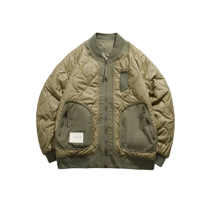 Retro Patched Zip-up Puffer Jacket  Army Green M  - VONVEX