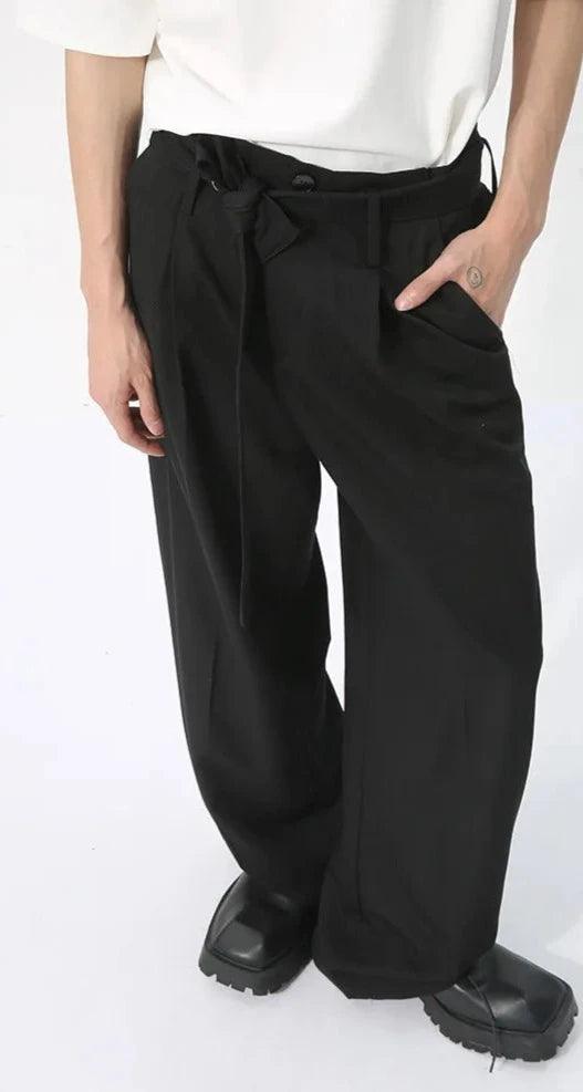 Casual Solid Pant With Ribbon     - VONVEX