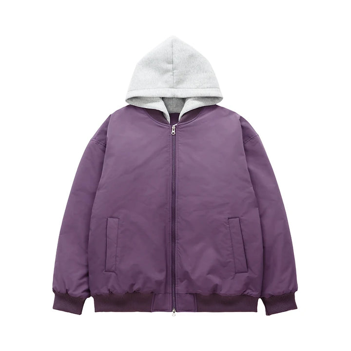 Detachable Hooded Bomber Padded Jacket Fog purple S - VONVEX