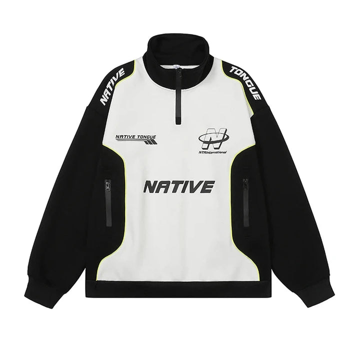 Racing Patchwork Oversize Sweatshirt  White M  - VONVEX