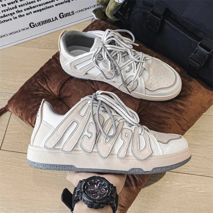 Lettered Style Sneakers  Beige 35  - VONVEX