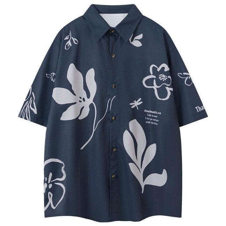 Flower Print Oversized T-Shirt  Blue M  - VONVEX