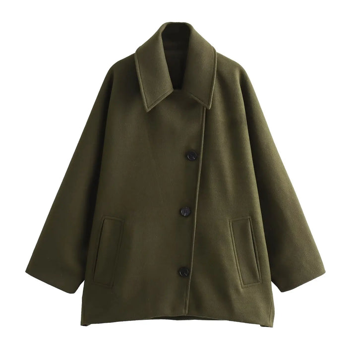 Long Blended Polo Coat Army green XS - VONVEX