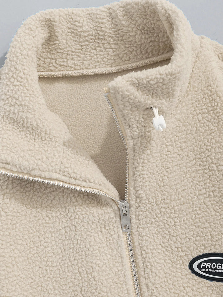 Color Block Fluffy Fleece Jacket     - VONVEX