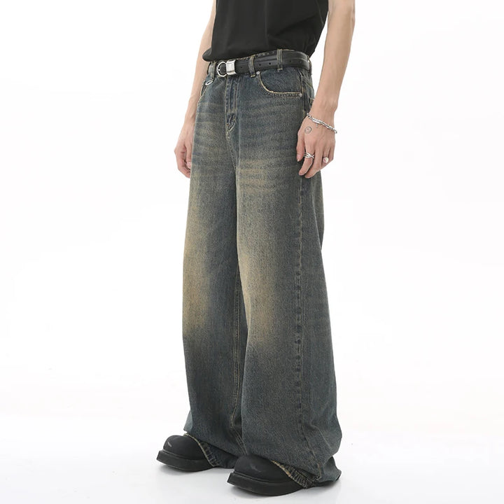 Wide-Leg Cowboy Denim Jeans     - VONVEX