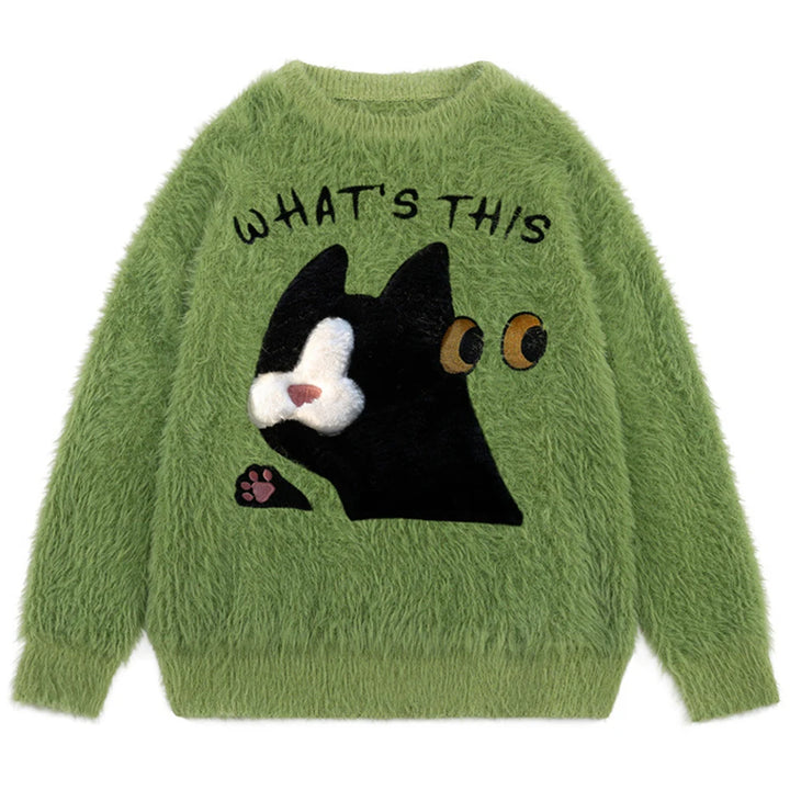 Funny Cats Knitted Fleece Sweater green S - VONVEX