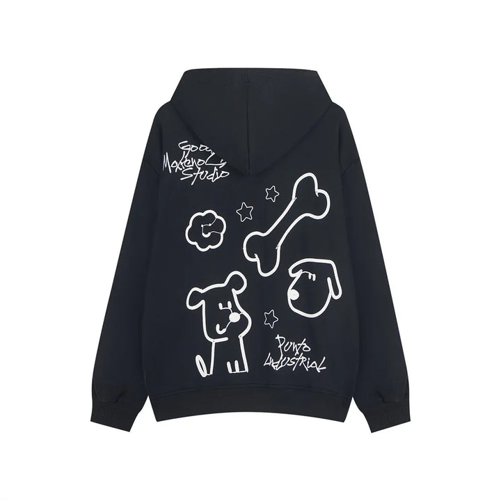 Good Puppy Embroidery Zipper Hoodie     - VONVEX