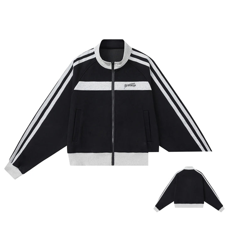 Demi-season Striped Harajuku Jacket  Black S  - VONVEX