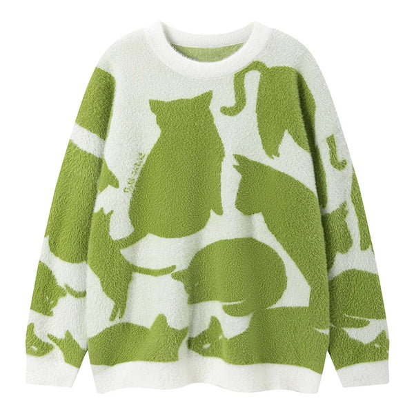 Cat Attack Winter Sweater Green M - VONVEX