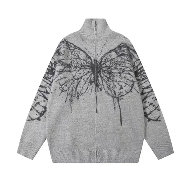 Luna Moth Zip-Up Heavy Sweater  Gray L  - VONVEX