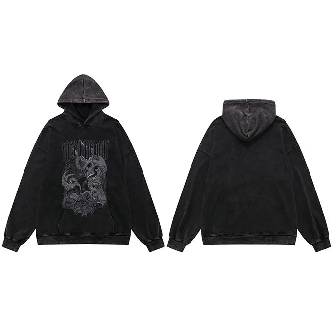 Vintage Horned Skeleton Hoodie  Black S  - VONVEX