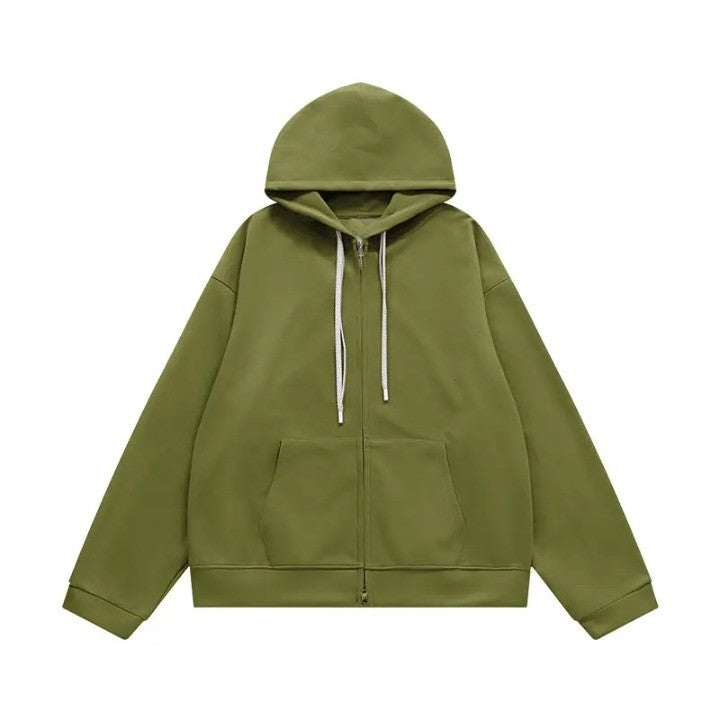 Double Zip Up Oversized Hoodies Jacket  Avocado green M  - VONVEX