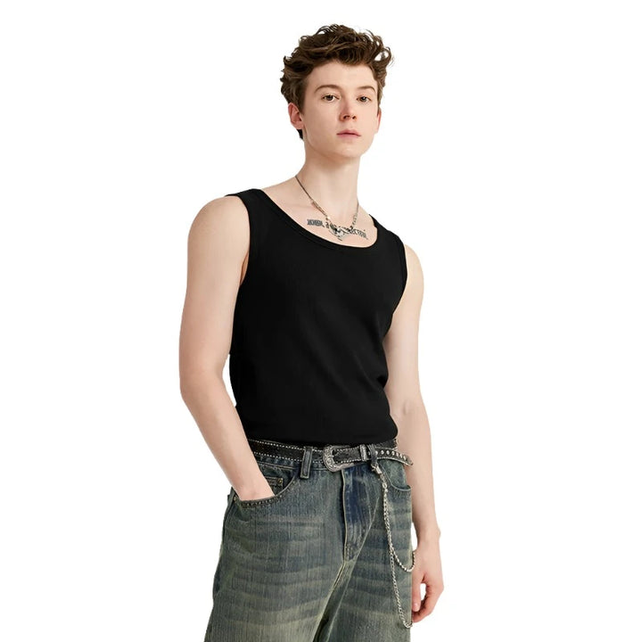 Slim Fit Ribbed Tank Top  black M  - VONVEX