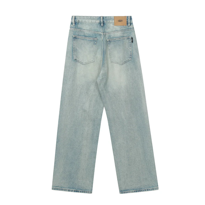 Washed Distressed Denim Loose Jeans - VONVEX