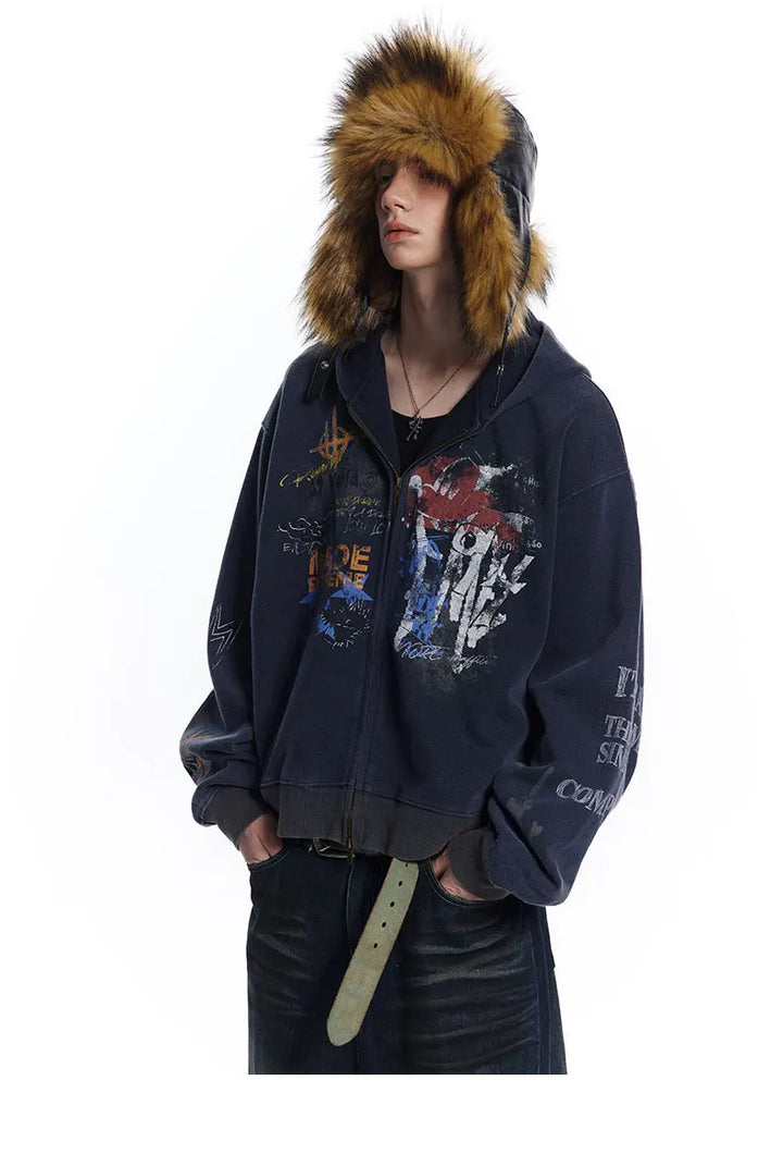 Oversize Loose Fur Zipper Hoodie - VONVEX