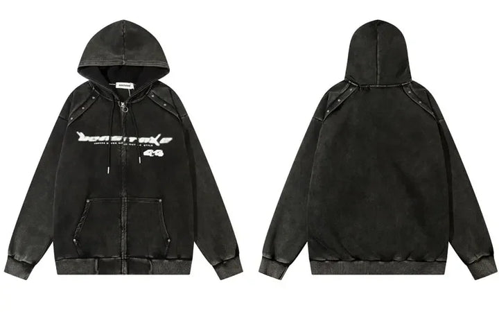 Y2k Vintage Washed Acid Hoodie Black M - VONVEX